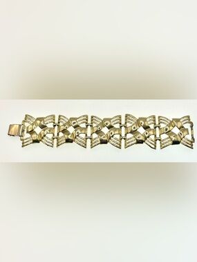 Vintage Coro Gold Tone Link Bracelet Mid Century Modern Abstract Panel
